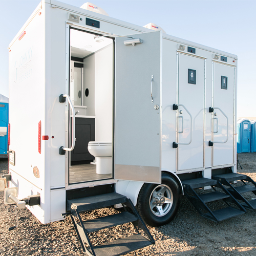 White portable luxury restroom trailer for weddings and events!